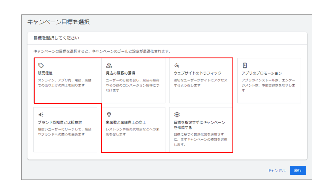 P-MAX_キャンペーン目標を選択